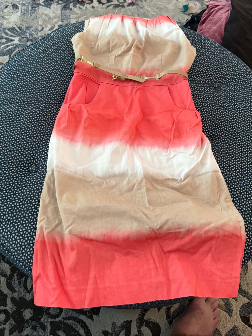 Nine West Coral and White Ombre Strapless Midi Skirt with Belt